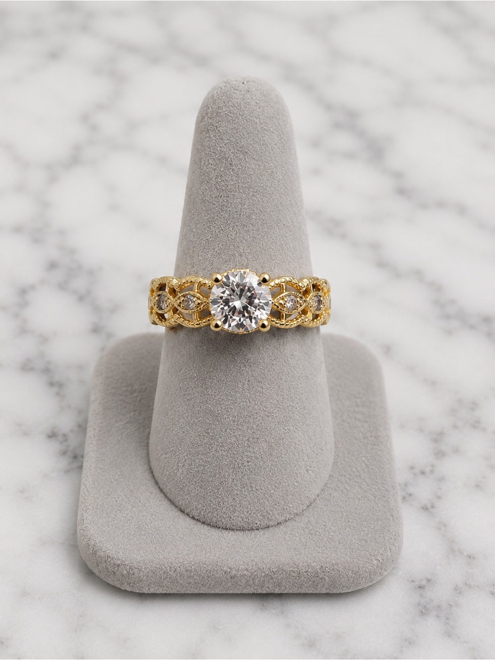 18K Gold Filled AAA CZ Solitaire Ring – Size 10 | New | Vintage-Inspired Band